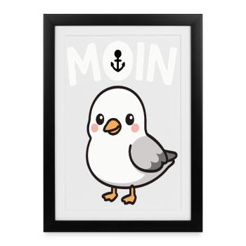 Jolie mouette avec des détails d'ancre - Affiche encadrée (27 × 37 cm) - noir - Devant