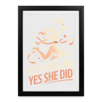  Yes She Can Yes She Did Women Empowerment Women's - Affiche encadrée (27 × 37 cm) - noir - Devant