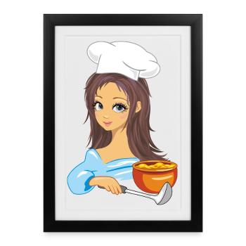 Une jolie cuisinière adore cuisiner du porridge - Affiche encadrée (27 × 37 cm) - noir - Devant