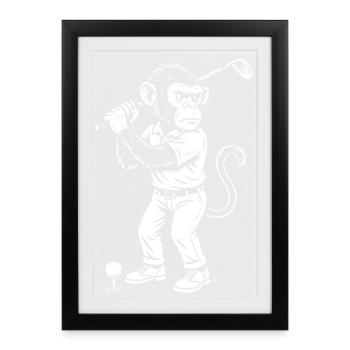 Chimp playing golf gift - Framed poster (27 × 37 cm) - black - Front