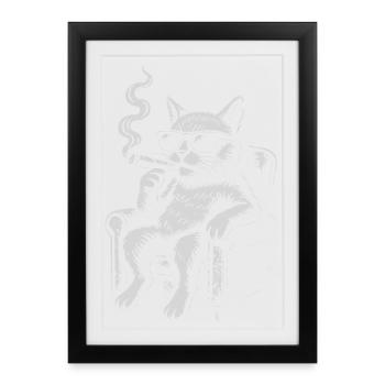 Cool Cat Lounger avec Cigare - Affiche encadrée (27 × 37 cm) - noir - Devant