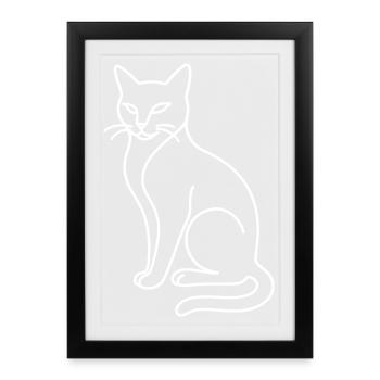 Sitting Cat Sketch – Stylish Animal Motif - Framed poster (27 × 37 cm) - black - Front
