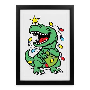 Imprimé élégant avec le sapin de Noël Dino « Tree Rex » - Affiche encadrée (27 × 37 cm) - noir - Devant