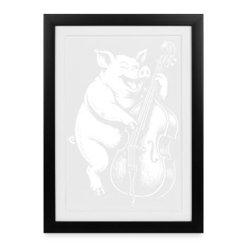 Cochon Bassiste à la contrebasse - Affiche encadrée (27 × 37 cm) - noir - Devant