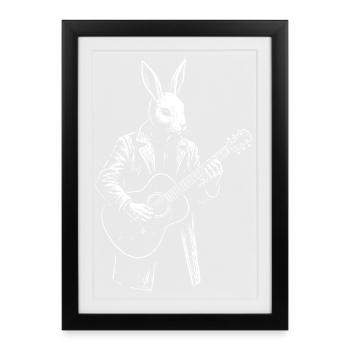 Rabbit Guitarist in Coat - Framed poster (27 × 37 cm) - black - Front