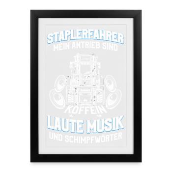 Forklift driver saying loud music swear words - Framed poster (27 × 37 cm) - black - Front