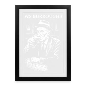 L’écrivain américain WS Burroughs boit de la bière dans un pub - Affiche encadrée (27 × 37 cm) - noir - Devant