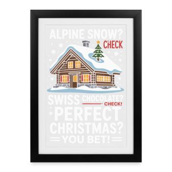 Alpine Chalet Christmas with Snow and Chocolate - Framed poster (27 × 37 cm) - black - Front