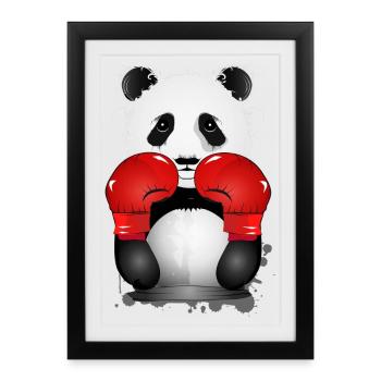 Boxing Panda - Motif animalier de style graffiti amusant - Affiche encadrée (27 × 37 cm) - noir - Devant