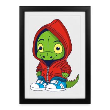 Petit dinosaure urbain - Affiche encadrée (27 × 37 cm) - noir - Devant