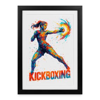 Kickboxer Cool Abstrait Power Kickboxing Cadeau - Affiche encadrée (27 × 37 cm) - noir - Devant