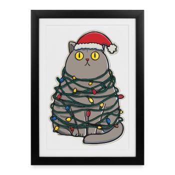 Clumsy Cat Christmas - Framed poster (27 × 37 cm) - black - Front