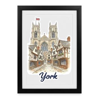 Cathédrale de la cathédrale de la cathédrale de la Skyline de York, The Shambles Art - Affiche encadrée (27 × 37 cm) - noir - Devant