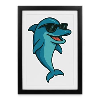 Dauphin avec des lunettes de soleil - Affiche encadrée (27 × 37 cm) - noir - Devant
