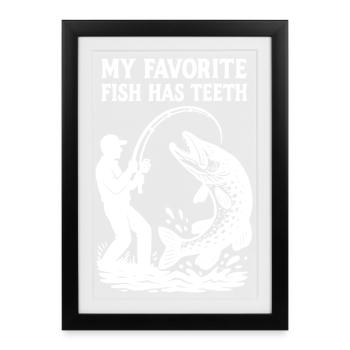 Chemise silhouette Angler Pike – Humour de pêche - Affiche encadrée (27 × 37 cm) - noir - Devant
