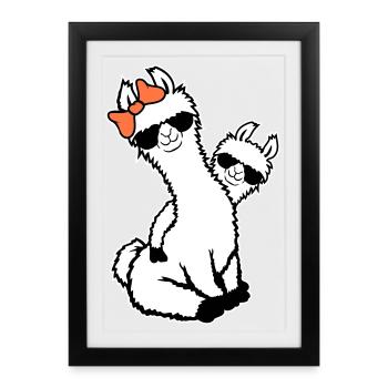 2 Lamas Maman Enfant Maman Cool Maman Lunettes de soleil Maman - Affiche encadrée (27 × 37 cm) - noir - Devant