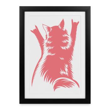 Rock Cat Back View – Devil Horns - Framed poster (27 × 37 cm) - black - Front