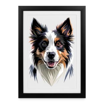 Border Collie Chien Amateur de Chiens Mignons Collies - Affiche encadrée (27 × 37 cm) - noir - Devant