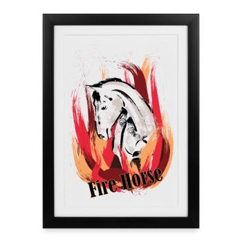 Feuerpferd – Illustration mit Flammen - Gerahmtes Poster (27 × 37 cm) - Schwarz - Vorne