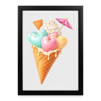 Herz Eis in Waffel Illustration  - Framed poster (27 × 37 cm) - black - Front