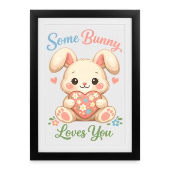 Un mignon lapin de Pâques avec un œuf coloré - Affiche encadrée (27 × 37 cm) - noir - Devant