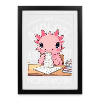 Mignon Axolotl Kawaii Amoureux des Axolotls - Affiche encadrée (27 × 37 cm) - noir - Devant