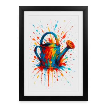 Splatter Watering Can - Splash Art Vegetable Garden - Framed poster (27 × 37 cm) - black - Front