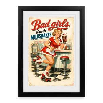Pin-Up Bad Girls Drink Milkshakes: 50s Diner Style - Framed poster (27 × 37 cm) - black - Front