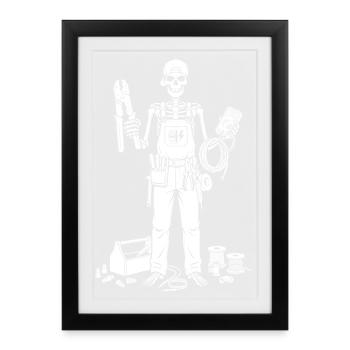 Électricien squelette avec boîte à outils - Affiche encadrée (27 × 37 cm) - noir - Devant