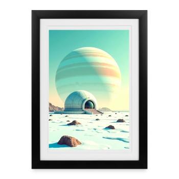 Paysages spatiaux rétro futuristes Esthétique des années 1960 - Affiche encadrée (27 × 37 cm) - noir - Devant