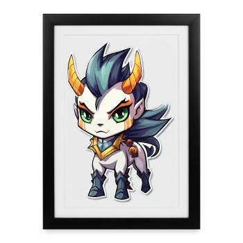 Cheval Démon Chibi - Affiche encadrée (27 × 37 cm) - noir - Devant