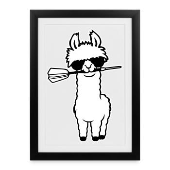 Cool Llama Alpaga, lunettes de soleil à fléchettes avec une bouche mignonne - Affiche encadrée (27 × 37 cm) - noir - Devant