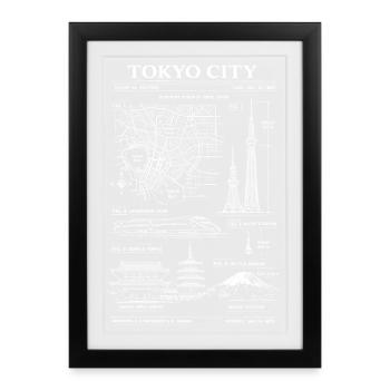 Tokyo City Blueprint Map - Framed poster (27 × 37 cm) - black - Front