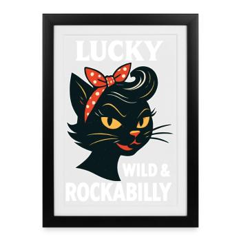 Lucky, Wild & Rockabilly : Black Retro Cat - Affiche encadrée (27 × 37 cm) - noir - Devant