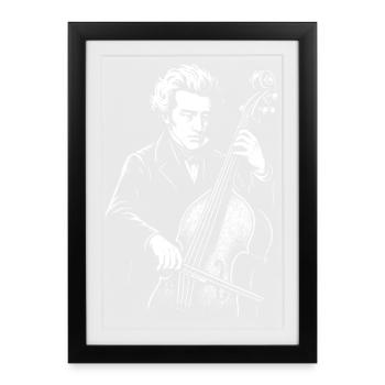 kierkegaard joue de la contrebasse dans un t-shirt de groupe de jazz - Affiche encadrée (27 × 37 cm) - noir - Devant