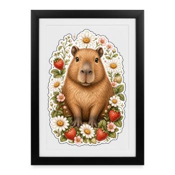 Capybara Strawberries Daisy Animal Lover - Framed poster (27 × 37 cm) - black - Front