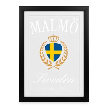 Malmö Schweden Wappen Krone – Reise Souvenir - Gerahmtes Poster (27 × 37 cm) - Schwarz - Vorne