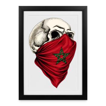 Crâne du drapeau marocain du Maroc - Affiche encadrée (27 × 37 cm) - noir - Devant