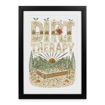 Thérapie de la terre Jardinage Jardin en plate-bandes surélevées Terre Nature - Affiche encadrée (27 × 37 cm) - noir - Devant