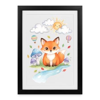 Cute Fox by the River - Framed poster (27 × 37 cm) - black - Front