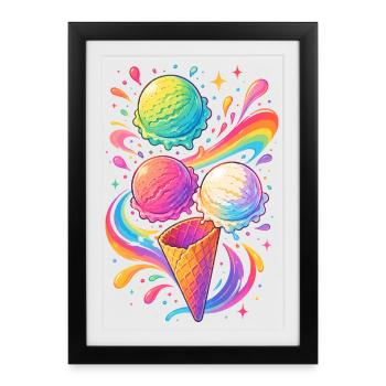 Buntes Eiscreme Motiv mit Regenbogen - Framed poster (27 × 37 cm) - black - Front