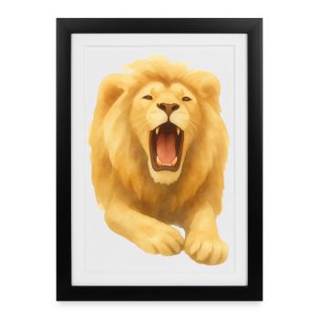 Lion à la bouche ouverte - par Jörg Langhans - Affiche encadrée (27 × 37 cm) - noir - Devant