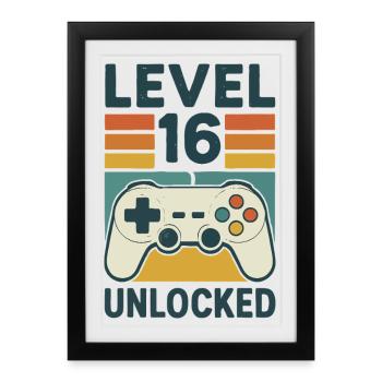 Level 16 Unlocked Controller 16th Birthday - Framed poster (27 × 37 cm) - black - Front