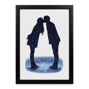 Silhouette du baiser de la nuit étoilée - Affiche encadrée (27 × 37 cm) - noir - Devant