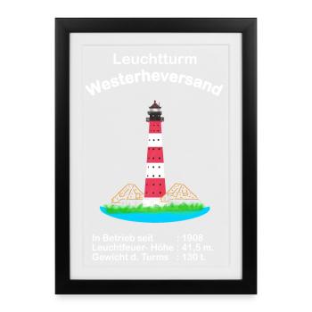 Leuchtturm Westerheversand Nordseeküste, Zeichnung - Gerahmtes Poster (27 × 37 cm) - Schwarz - Vorne