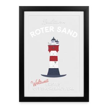 Leuchtturm Roter Sand, Nordsee, Offshore - Gerahmtes Poster (27 × 37 cm) - Schwarz - Vorne