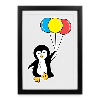 Balloon Penguin Bird Animal Seabird Zoo - Affiche encadrée (27 × 37 cm) - noir - Devant
