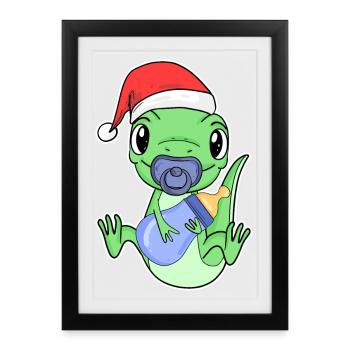 Bébé Lézard Noël - Affiche encadrée (27 × 37 cm) - noir - Devant