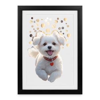 Funny little puppy jumping towards you - Framed poster (27 × 37 cm) - black - Front