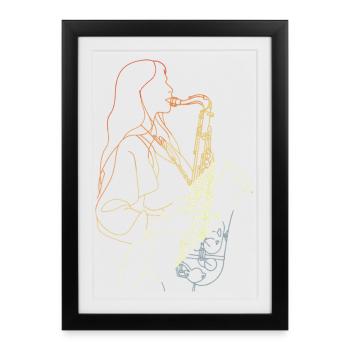 Croquis de saxophoniste vintage - Affiche encadrée (27 × 37 cm) - noir - Devant
